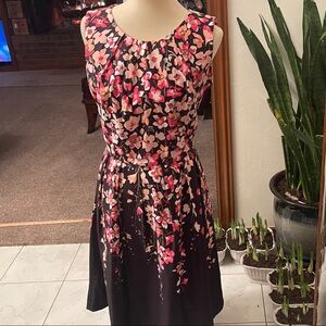 Talbots Black and Pink Floral Midi Dress